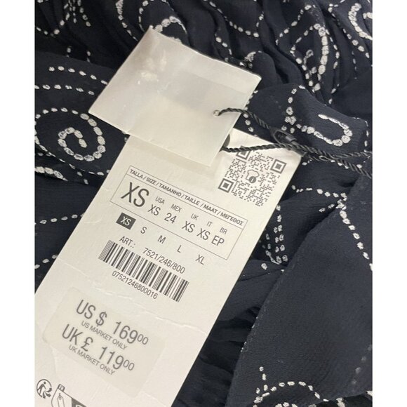 Zara Womens Midi Dress Size XS Long Sleeve Black Beaded Printed 7521/246 NWT - Picture 7 of 16